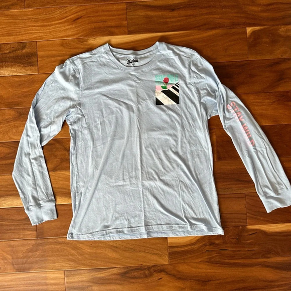 Brooklyn Cloth Light Blue Stay Wild Rose Graphic Long Sleeve size XL - Picture 2 of 5
